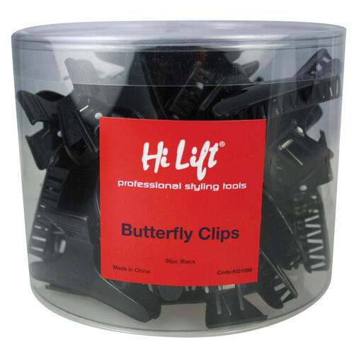 Hi Lift Butterfly Clips Black 36pc